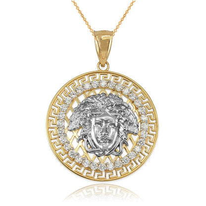 Gold Medusa CZ Medallion Pendant Necklace (yellow, white, rose gold, 10k, 14k) Karma Blingz