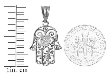 Gold Hamsa Evil Eye Filigree Charm Necklace (yellow, white, rose gold, 10K, 14K) Karma Blingz