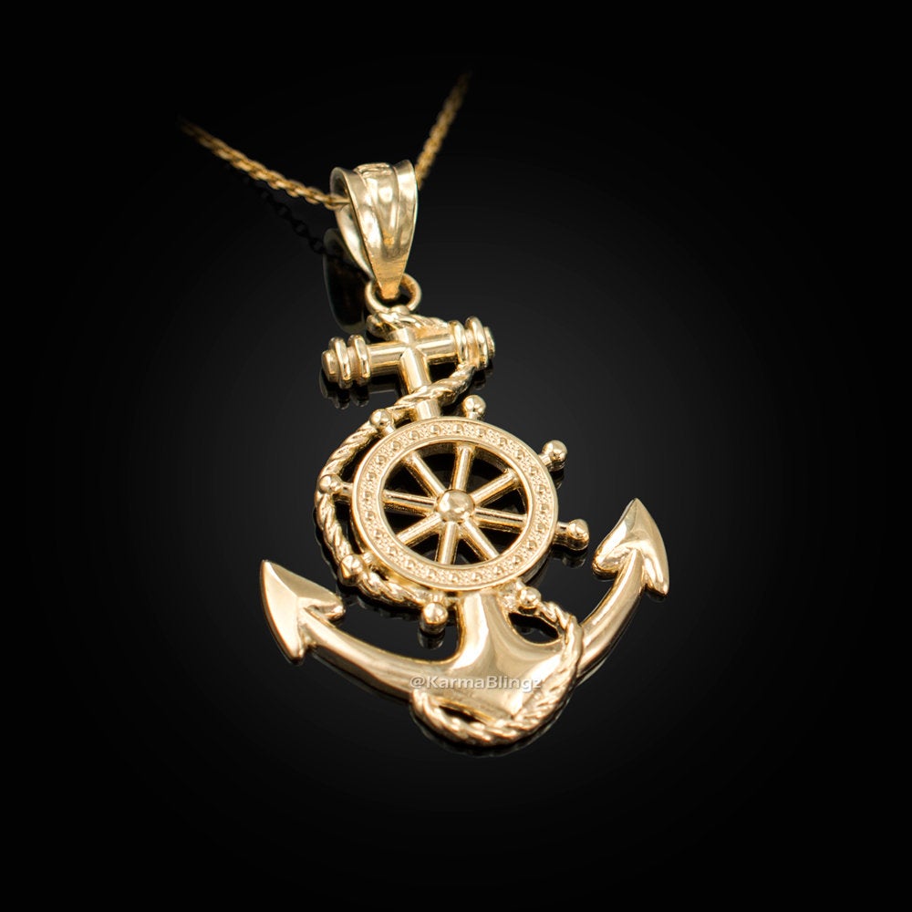 Gold Nautical Marine Anchor Pendant Necklace (yellow, white, rose gold, 10K, 14K) Karma Blingz