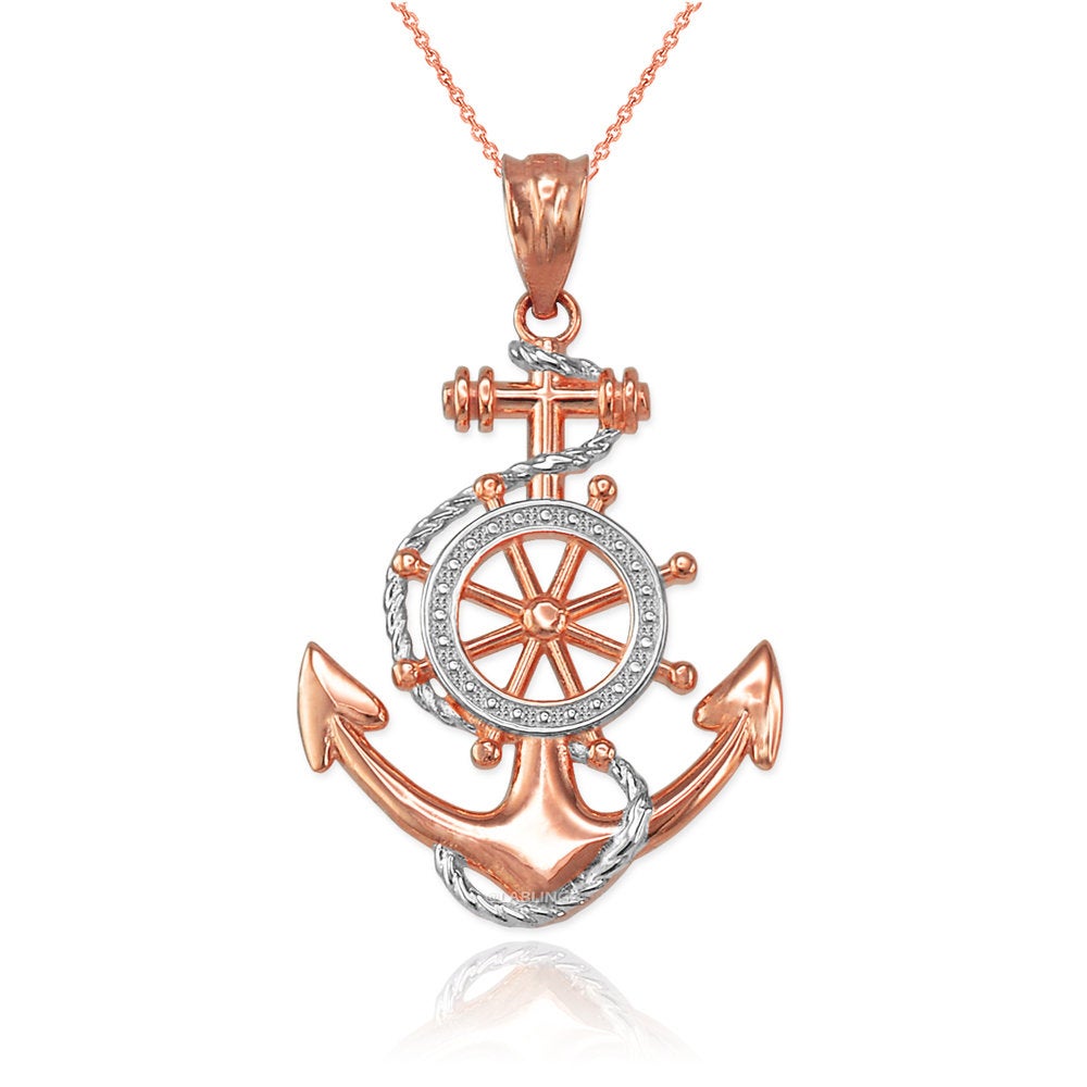 Gold Nautical Marine Anchor Pendant Necklace (yellow, white, rose gold, 10K, 14K) Karma Blingz