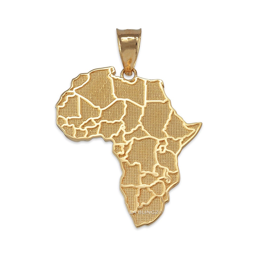 Gold Africa Map African Country Pendant Necklace (10K, 14K, yellow, white, rose gold) Karma Blingz
