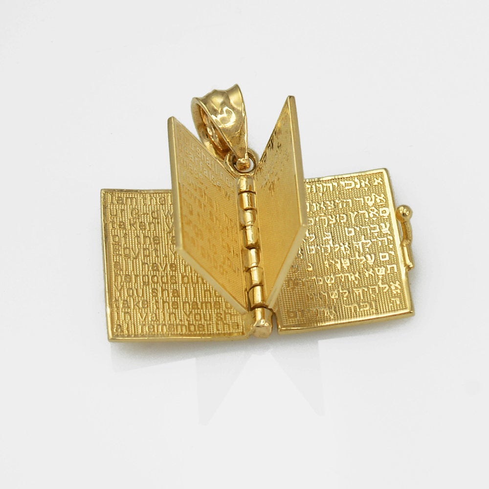 Gold Judaic 10 Commandments Jewish Bible 3D Charm Necklace (yellow, white, rose gold, 10k, 14k, ) Karma Blingz
