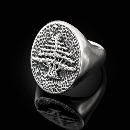 Sterling Silver Lebanese Cedar Tree of Lebanon Mens Signet Ring Karma Blingz