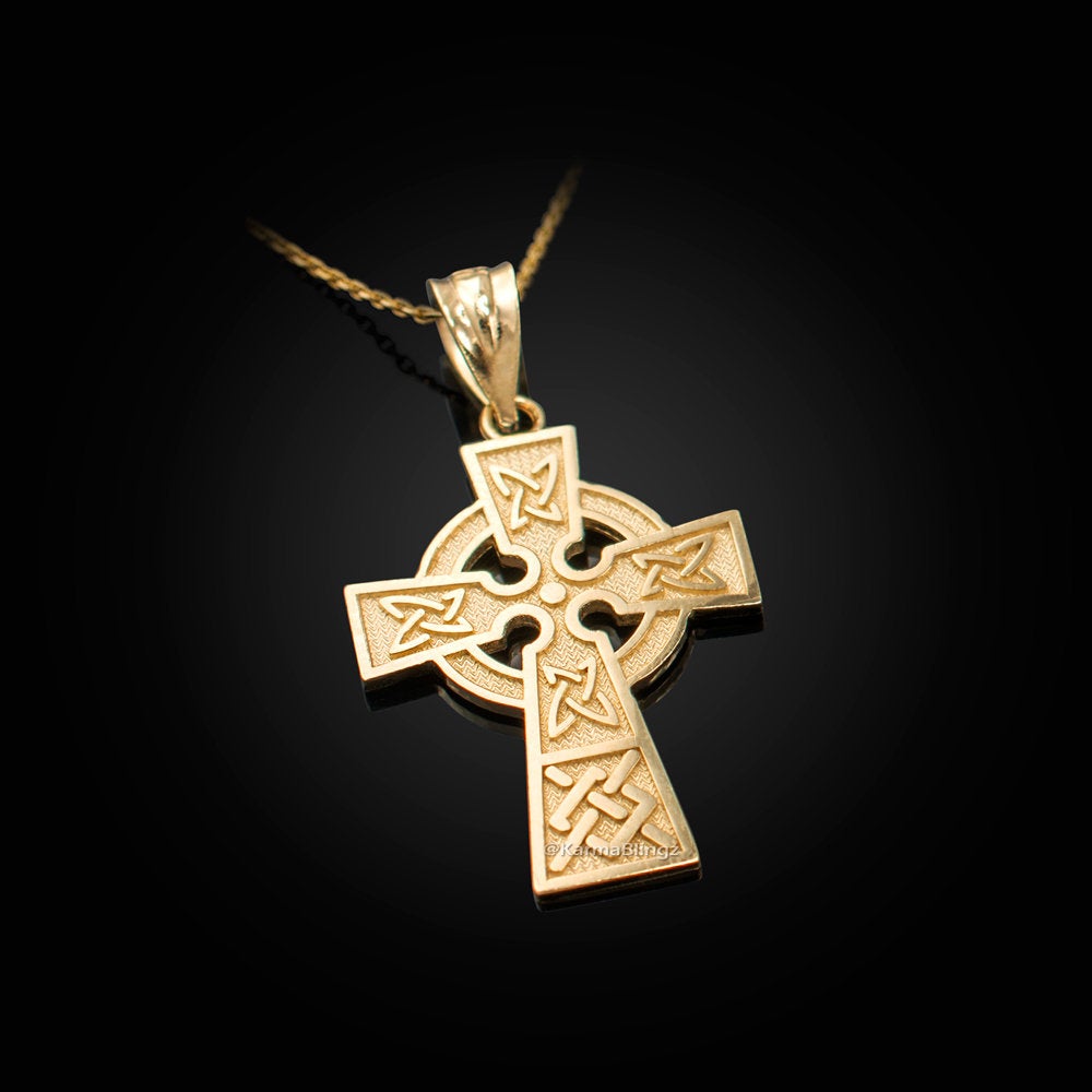 Gold Celtic Cross Charm Necklace (yellow, white, rose gold, 10k, 14k) Karma Blingz