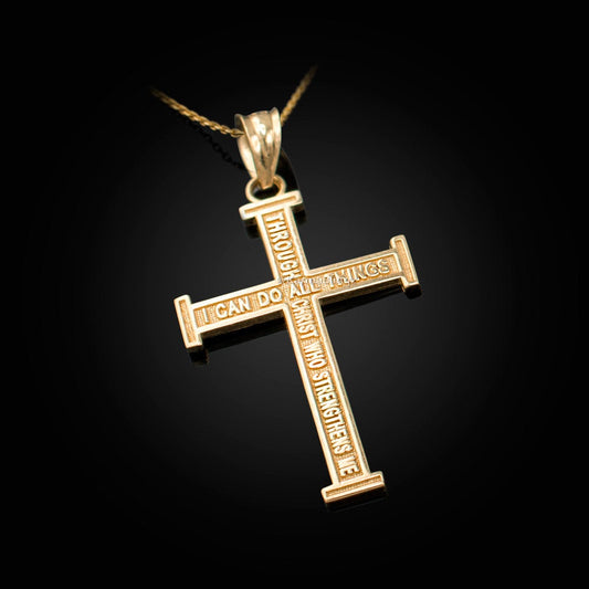 Gold Reversible Christian Cross Pendant Necklace (10K, 14K, yellow, white, rose gold) Karma Blingz