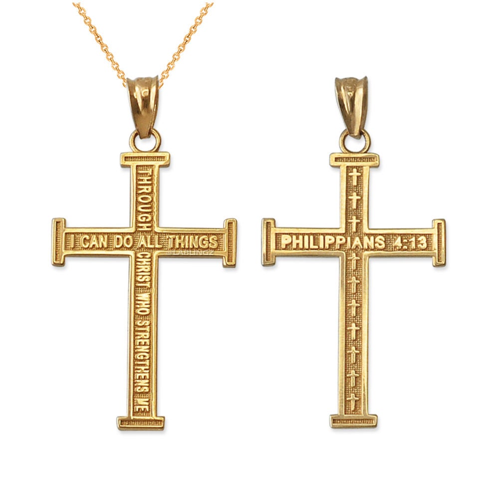 Gold Reversible Christian Cross Pendant Necklace (10K, 14K, yellow, white, rose gold) Karma Blingz