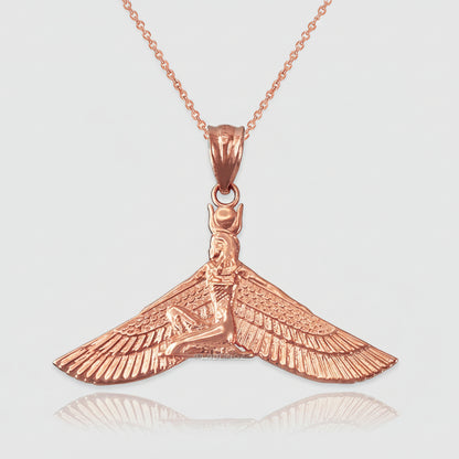Gold Isis Egyptian Winged Goddess Pendant Necklace (yellow, white, rose gold, 10k, 14k) Karma Blingz