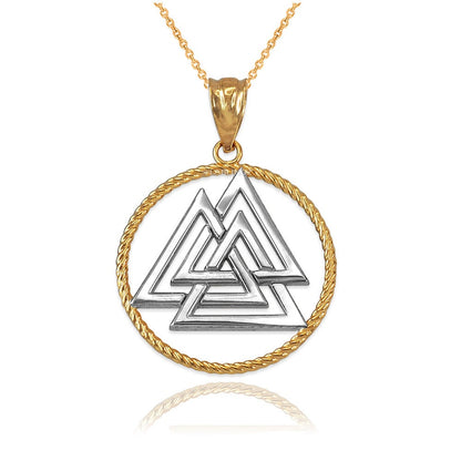 Gold Viking Valknut Pendant Necklace (yellow, white, rose, 2-tone gold, 10K, 14K) Karma Blingz