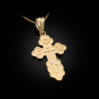 Gold Eastern Orthodox St. Olga Cross Pendant Necklace (yellow, white, rose, 2-tone gold, 10K, 14K) Karma Blingz