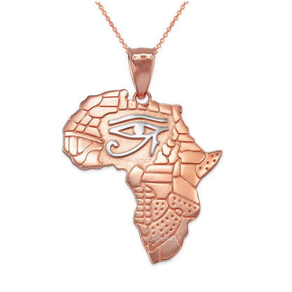 Gold Eye of Horus Africa Map Pendant Necklace (yellow, white, rose, 2-tone gold, 10K, 14K) Karma Blingz