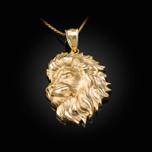 Gold Lion Face Satin DC Leo Pendant Necklace (yellow, white, rose gold, 10k, 14k) Karma Blingz