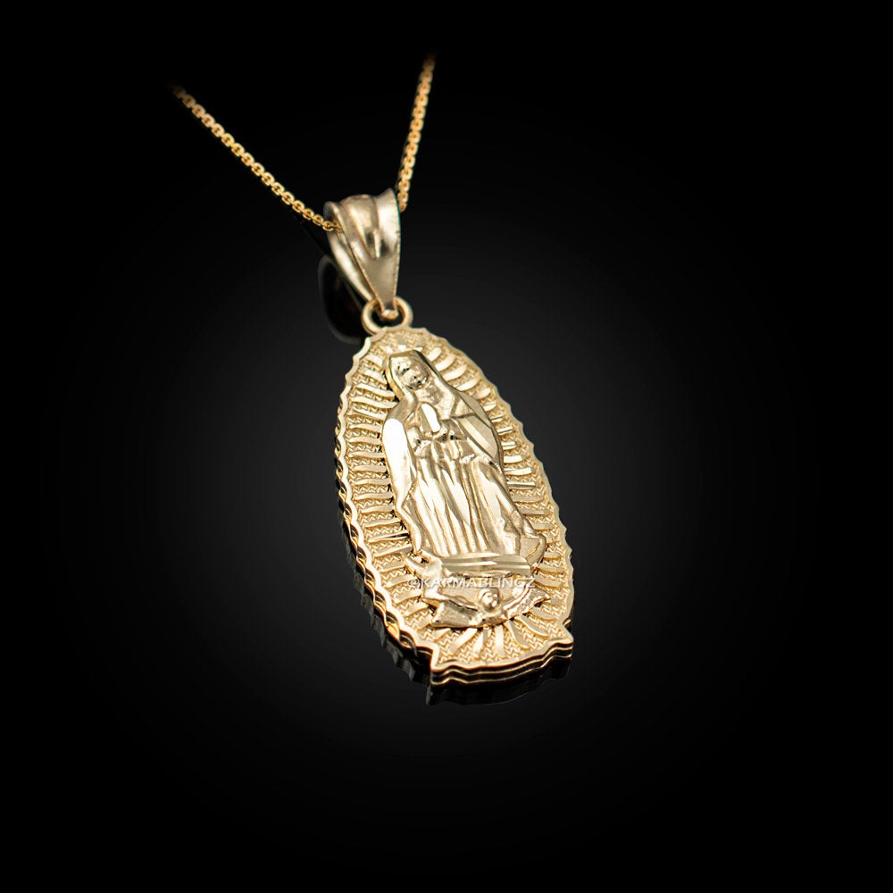 Gold Our Lady of Guadalupe Virgin Mary Pendant Necklace (10k, 14k, yellow, white, rose, 2-tone) Karma Blingz