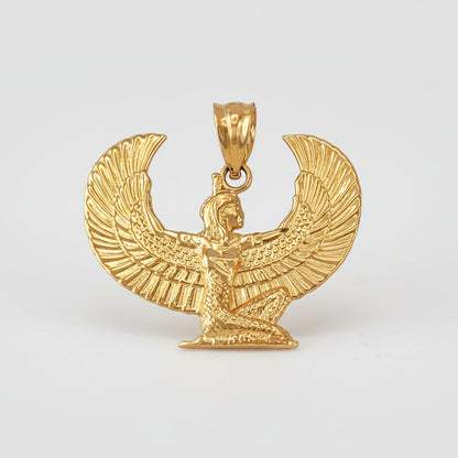 Gold Egyptian Isis Winged Goddess Pendant Necklace (yellow, white, rose gold, 10k, 14k) Karma Blingz