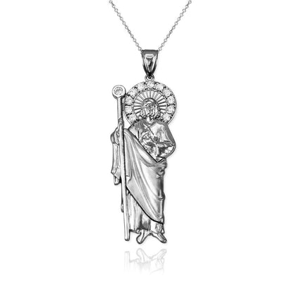 Sterling Silver Saint Jude CZ Pendant Necklace Karma Blingz