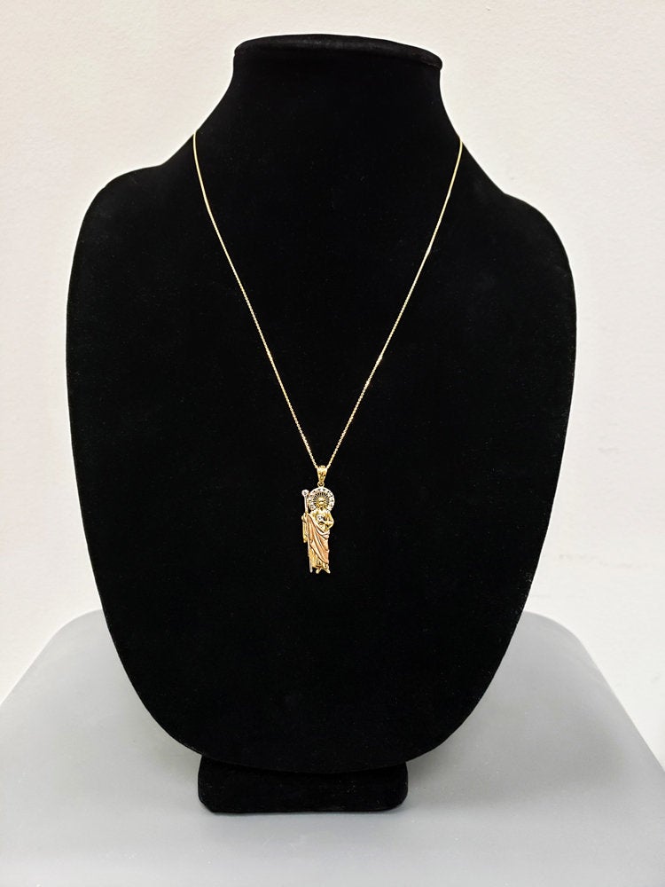 Gold Saint Jude CZ Pendant Necklace (yellow, white, rose, 2-tone, 3-tone, 10k, 14k) Karma Blingz