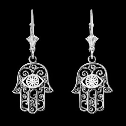 Sterling Silver Hamsa Evil Eye Filigree Earrings Karma Blingz