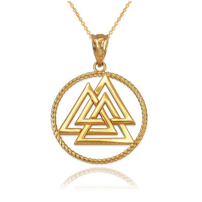 Gold Viking Valknut Pendant Necklace (yellow, white, rose, 2-tone gold, 10K, 14K) Karma Blingz