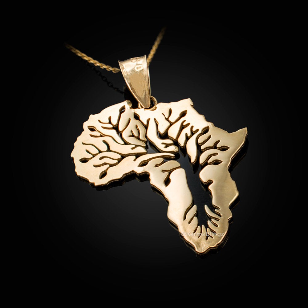 Gold Africa Tree of Life Pendant Necklace (10K, 14K, yellow, white, rose gold) Karma Blingz