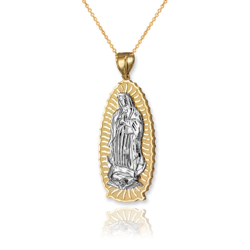 Gold Our Lady of Guadalupe Virgin Mary Pendant Necklace (10k, 14k, yellow, white, rose, 2-tone) Karma Blingz