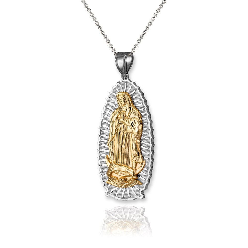 Gold Our Lady of Guadalupe Virgin Mary Pendant Necklace (10k, 14k, yellow, white, rose, 2-tone) Karma Blingz