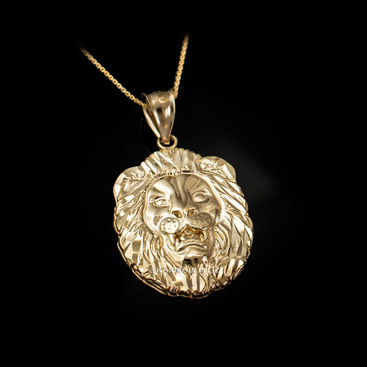 Gold Lion Face DC Pendant Necklace (10k, 14k, yellow, white, rose gold) Karma Blingz