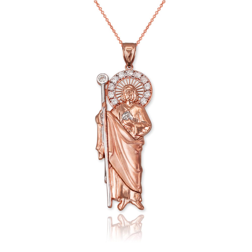 Gold Saint Jude CZ Pendant Necklace (yellow, white, rose, 2-tone, 3-tone, 10k, 14k) Karma Blingz