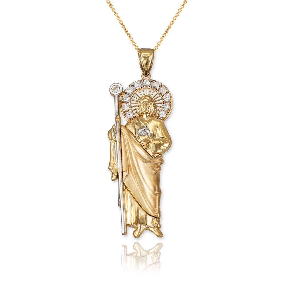 Gold Saint Jude CZ Pendant Necklace (yellow, white, rose, 2-tone, 3-tone, 10k, 14k) Karma Blingz