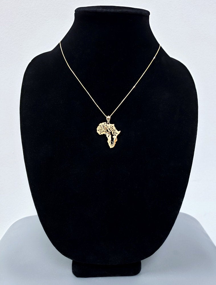 Gold Africa Tree of Life Pendant Necklace (10K, 14K, yellow, white, rose gold) Karma Blingz