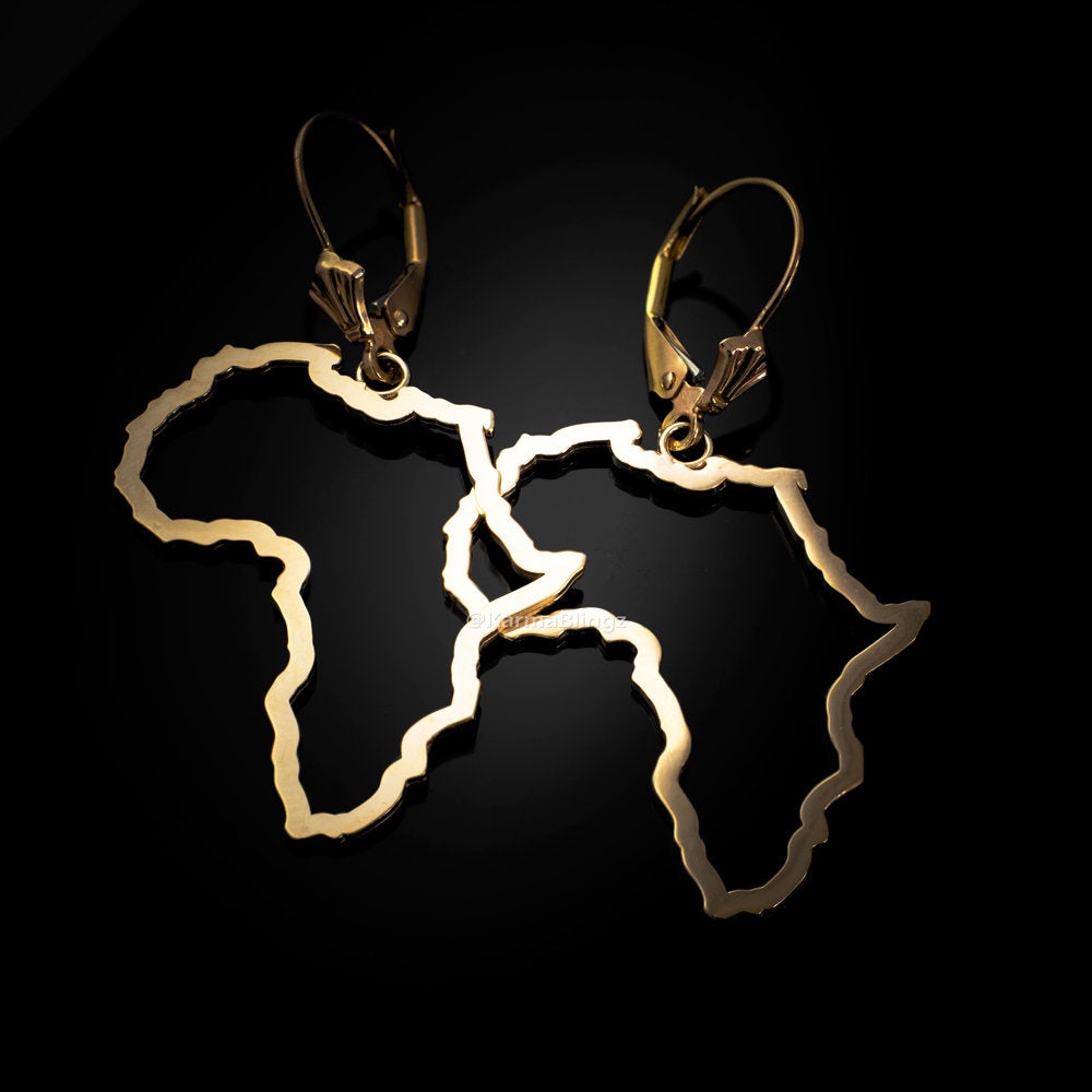 14K Gold Africa Map Open Design Earrings (yellow, white, rose gold) Karma Blingz