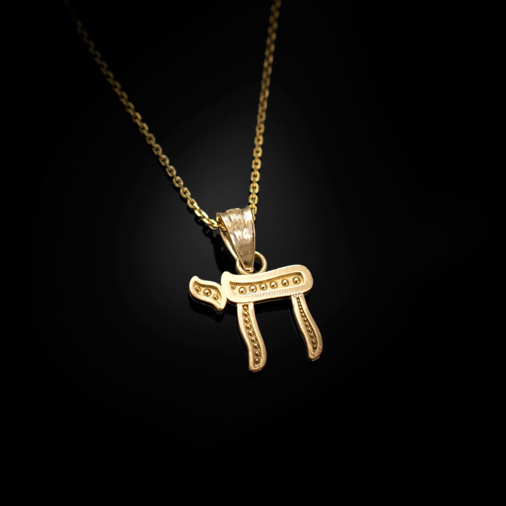 Gold Chai Jewish Charm Necklace (yellow, white, rose gold, 10K, 14K) Karma Blingz