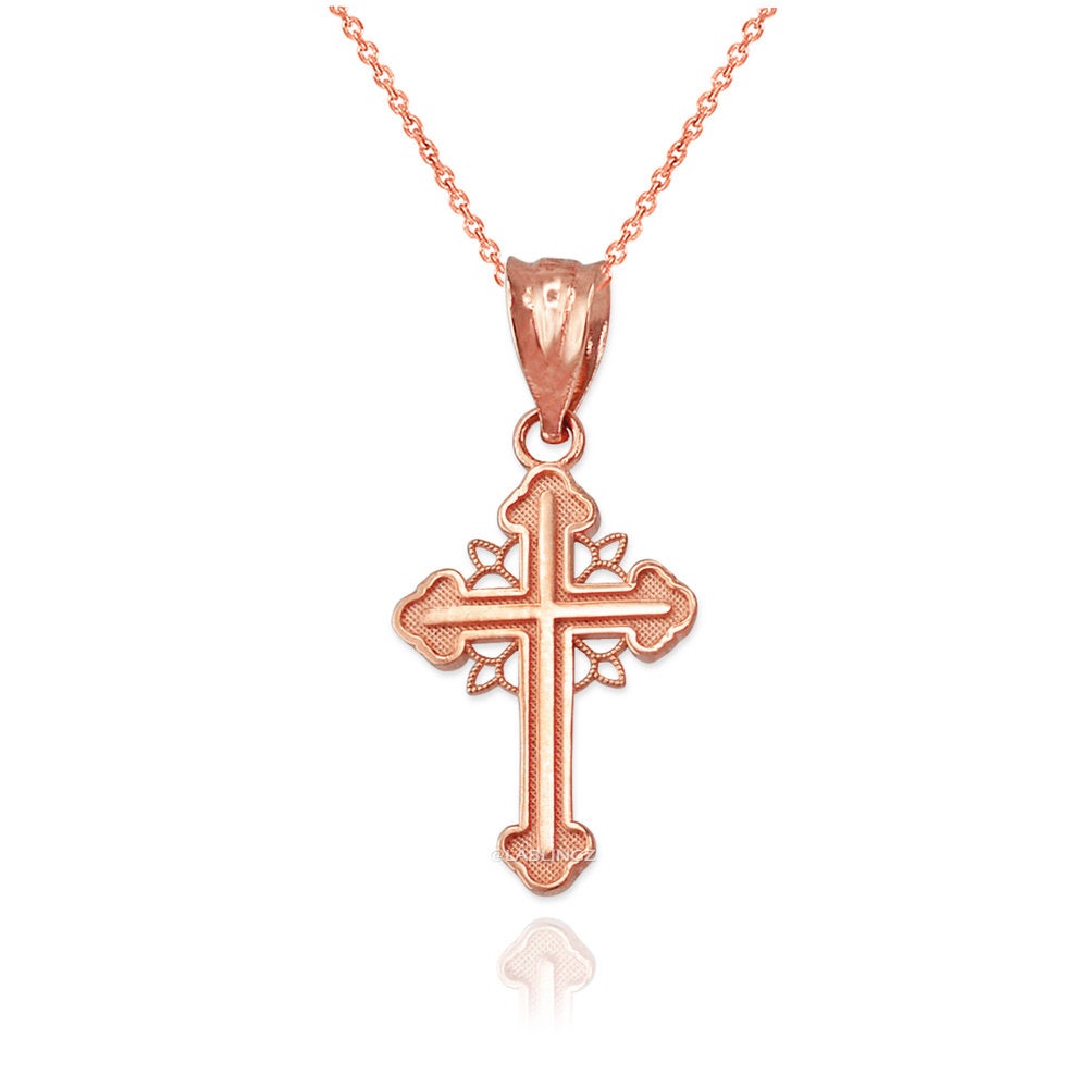 Gold Filigree Cross Charm Necklace (10K, 14K, yellow, white, rose gold) Karma Blingz