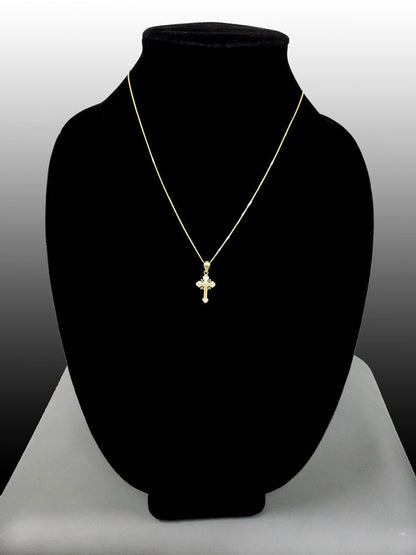 Gold Filigree Cross Charm Necklace (10K, 14K, yellow, white, rose gold) Karma Blingz