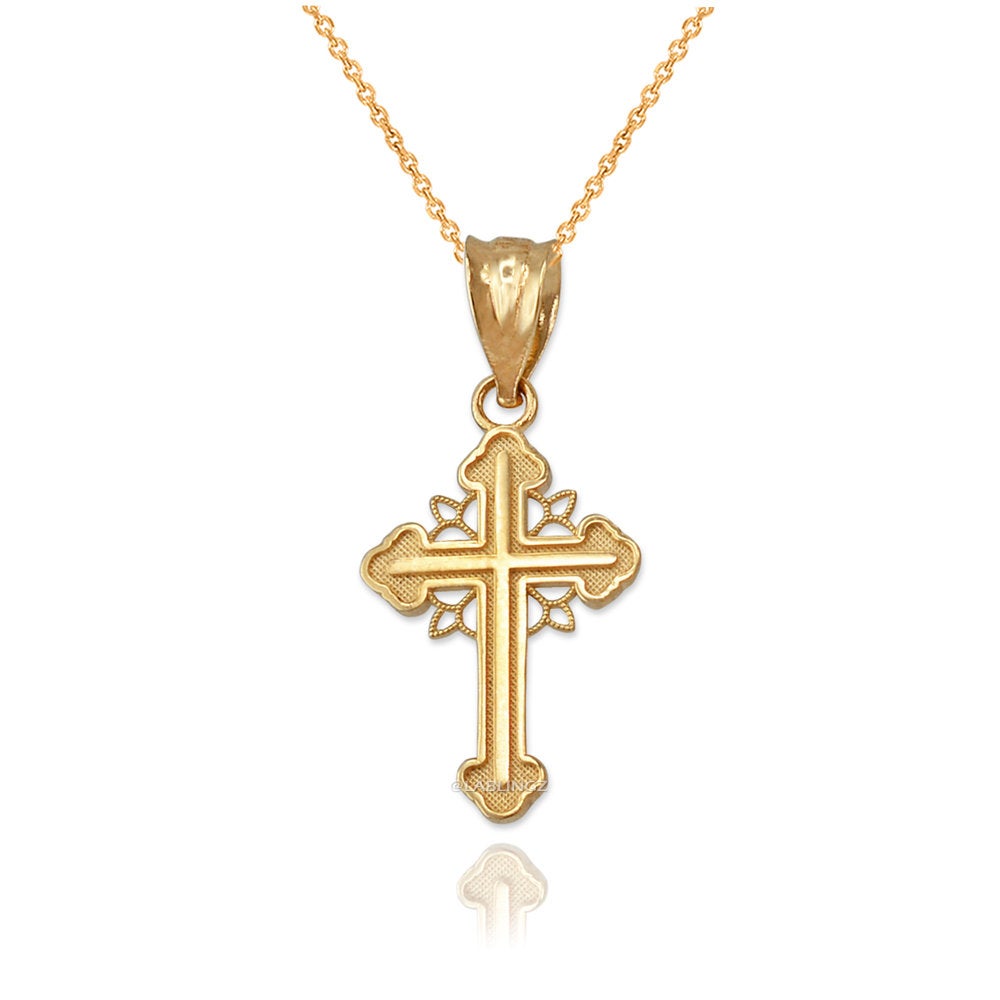 Gold Filigree Cross Charm Necklace (10K, 14K, yellow, white, rose gold) Karma Blingz