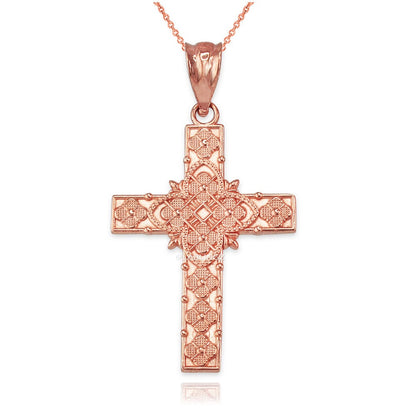 Gold Floral Latin Cross Pendant Necklace (10K, 14K, yellow, white, rose gold) Karma Blingz