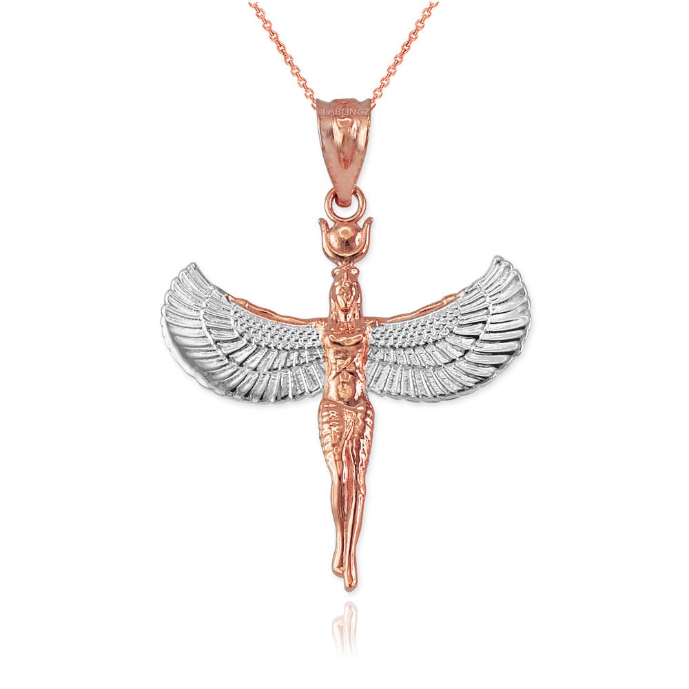 Gold Isis Egyptian Winged Goddess Pendant Necklace Karma Blingz