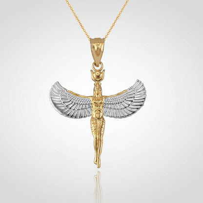 Gold Isis Egyptian Winged Goddess Pendant Necklace Karma Blingz