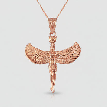 Gold Isis Egyptian Winged Goddess Pendant Necklace Karma Blingz