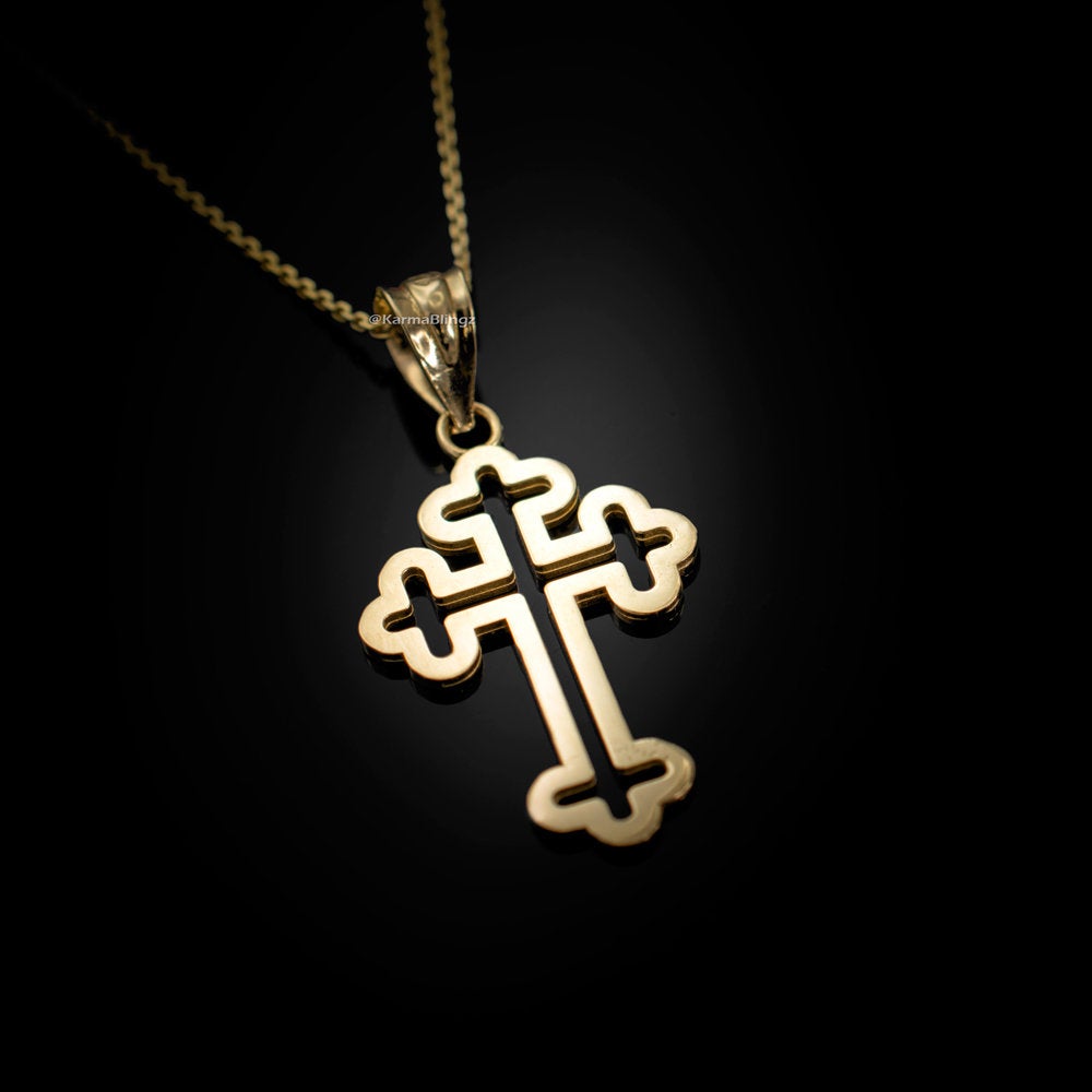 Gold Apostolic Open Cross Pendant Necklace (yellow, white, rose gold, 10K, 14K) Karma Blingz