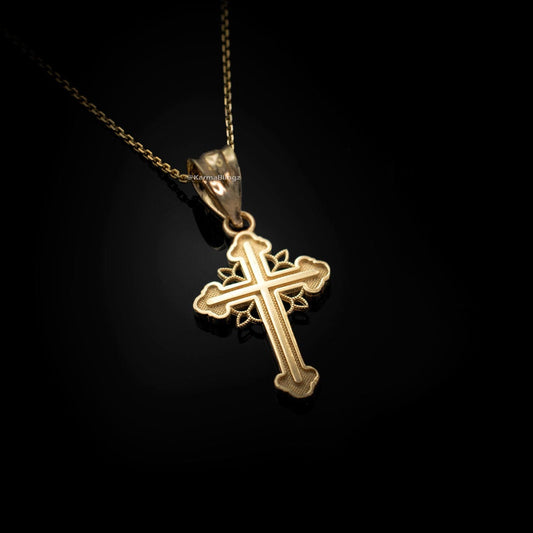 Gold Filigree Cross Charm Necklace (10K, 14K, yellow, white, rose gold) Karma Blingz