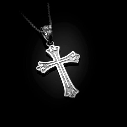 Sterling Silver Fleur de Lis Cross Pendant Necklace Karma Blingz