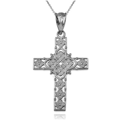 Gold Floral Latin Cross Pendant Necklace (10K, 14K, yellow, white, rose gold) Karma Blingz