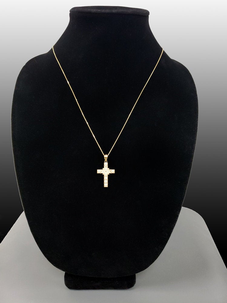 Gold Floral Latin Cross Pendant Necklace (10K, 14K, yellow, white, rose gold) Karma Blingz