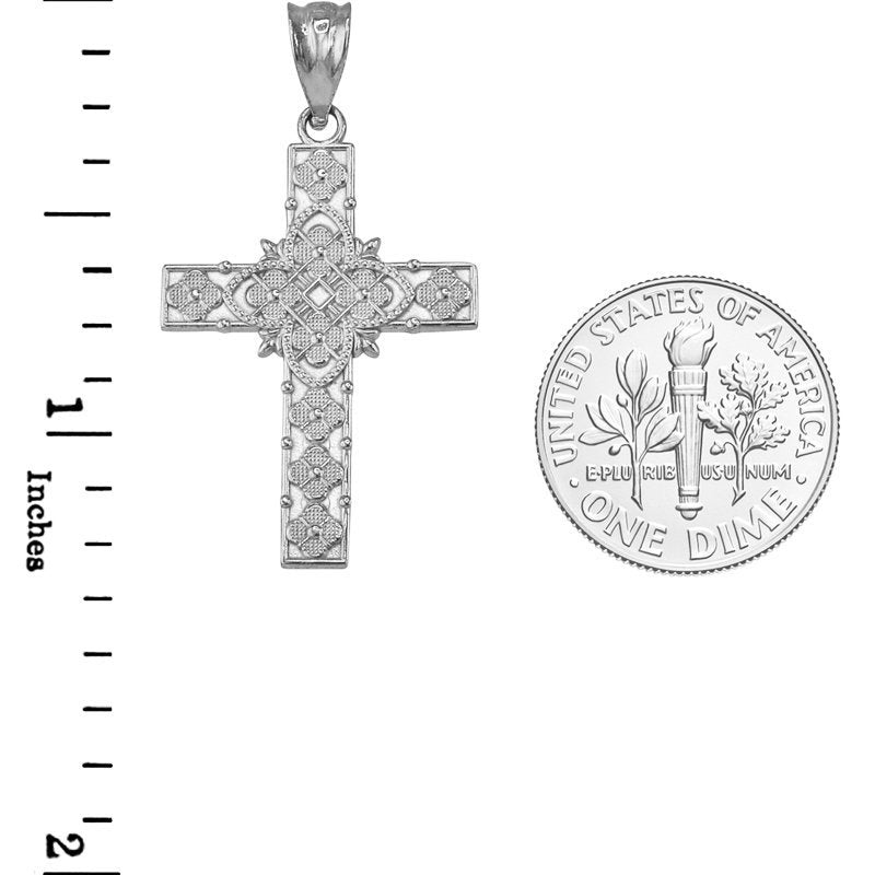Sterling Silver Floral Latin Cross Pendant Necklace Karma Blingz