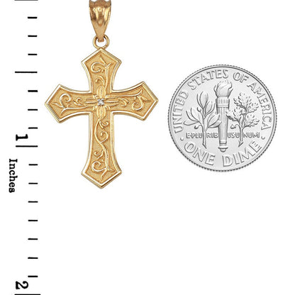 Gold Christian Passion Cross Diamond Pendant Necklace (yellow, white, rose gold, 10K, 14K) Karma Blingz