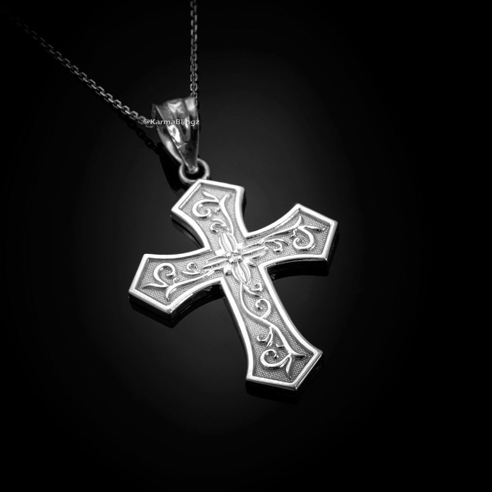 Sterling Silver Christian Passion Cross CZ Pendant Necklace Karma Blingz