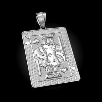 Gold King of Spades Poker Card Pendant (yellow, white, rose, 2-tone, 10K, 14K) Karma Blingz
