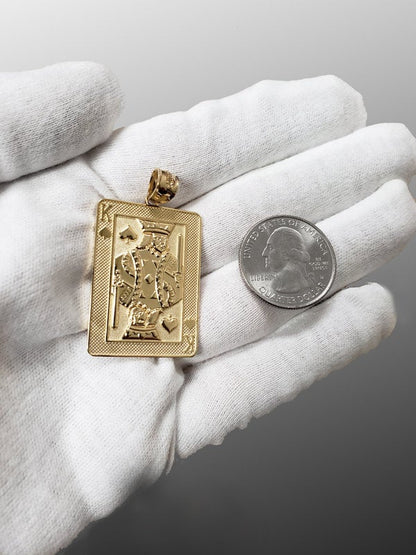 Gold King of Spades Poker Card Pendant (yellow, white, rose, 2-tone, 10K, 14K) Karma Blingz