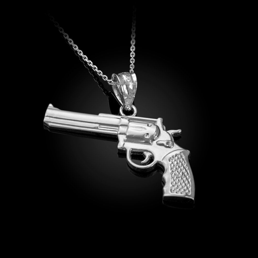 Sterling Silver Revolver Gun Pendant Necklace Karma Blingz