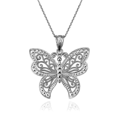 Gold Filigree Butterfly Midsize Pendant Necklace (10K, 14K, yellow, white, rose gold) Karma Blingz