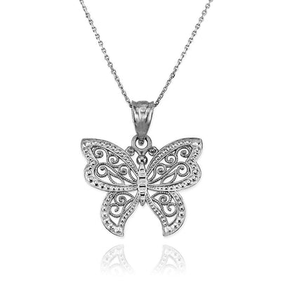 Gold Filigree Butterfly Charm Necklace (10K, 14K, yellow, white, rose gold) Karma Blingz